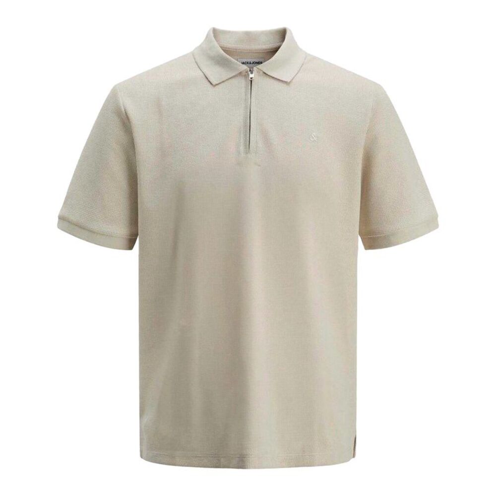 Jack And Jones Mens Textured Zip Neck Short-Sleeved Polo Shirt / Moonbeam